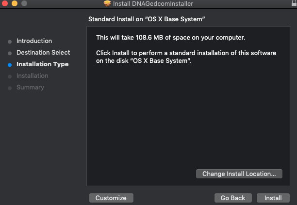 DNAGedcom installer install confirmation screen